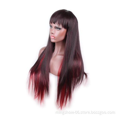Long Straight Wigs for Black Women African American Synthetic Hair Wigs with Bangs Heat Resistant Wig